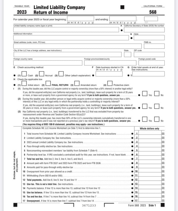 Form 568 – California LLC Return of Income