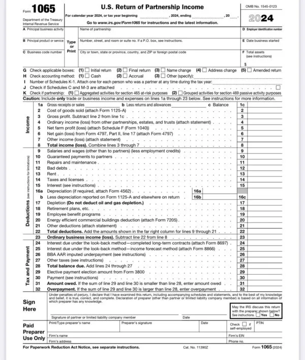 Form 1065 – U.S. Partnership Return of Income